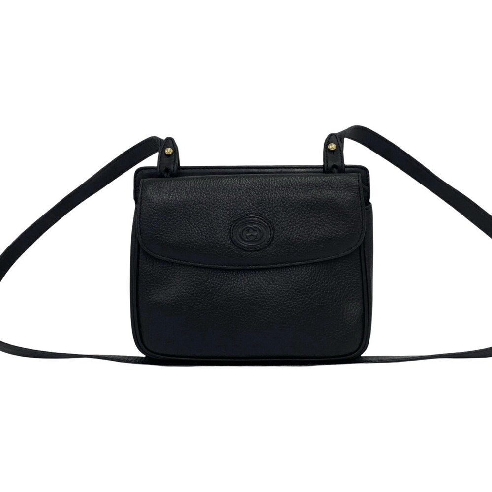 GUCCI Vintage Old Gucci Interlocking G Logo Leather Shoulder Bag/Pouch, Black...